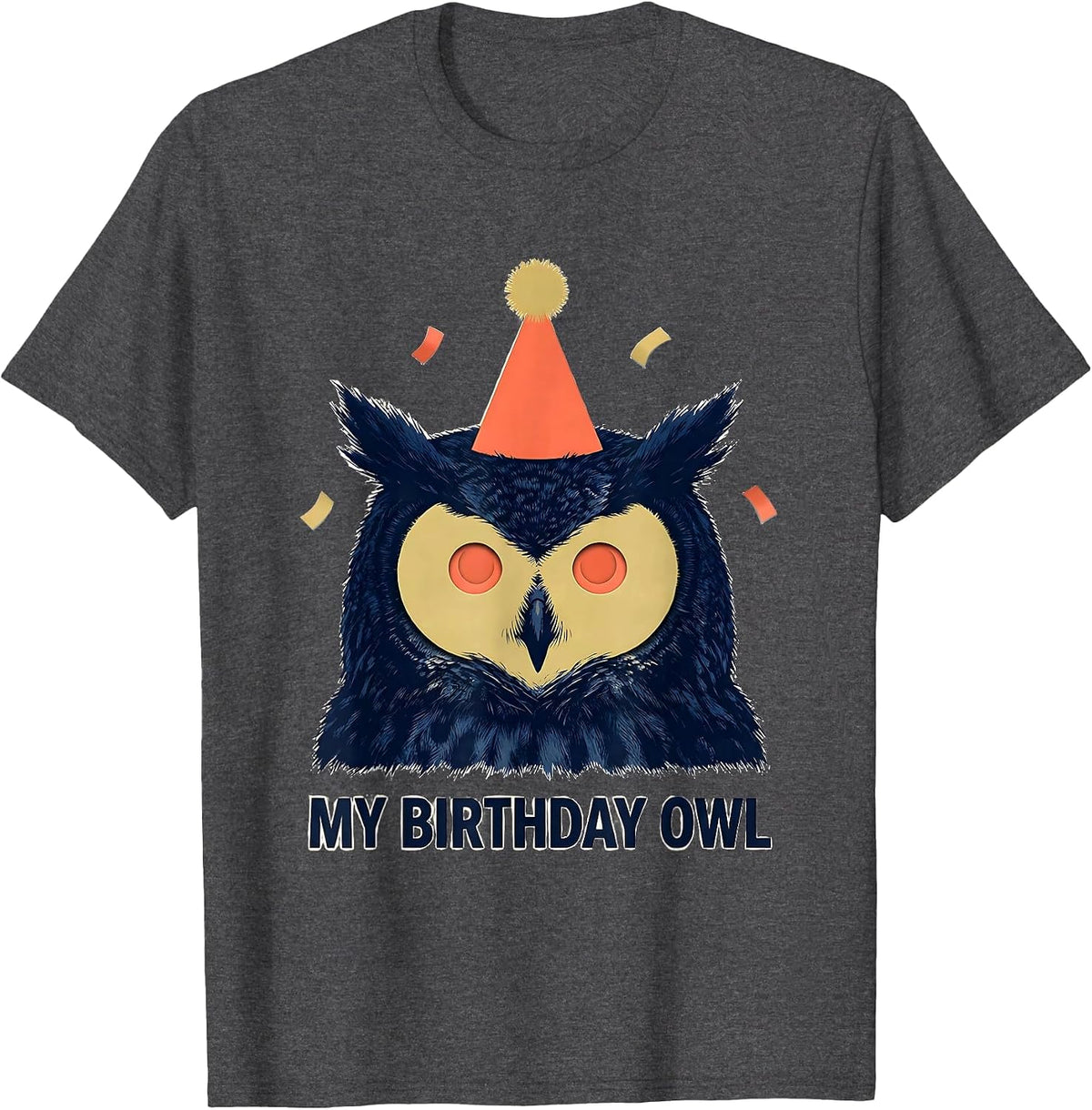Men's My Birthday Owl Cute Owl Lover Birthday Party Hat Portrait T-Shirt - Dark Heather Grey