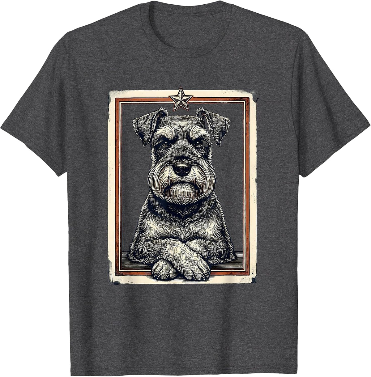Men's Miniature Schnauzer Portrait Wood Type Letterpress Dog Lover T-Shirt - Dark Heather Grey