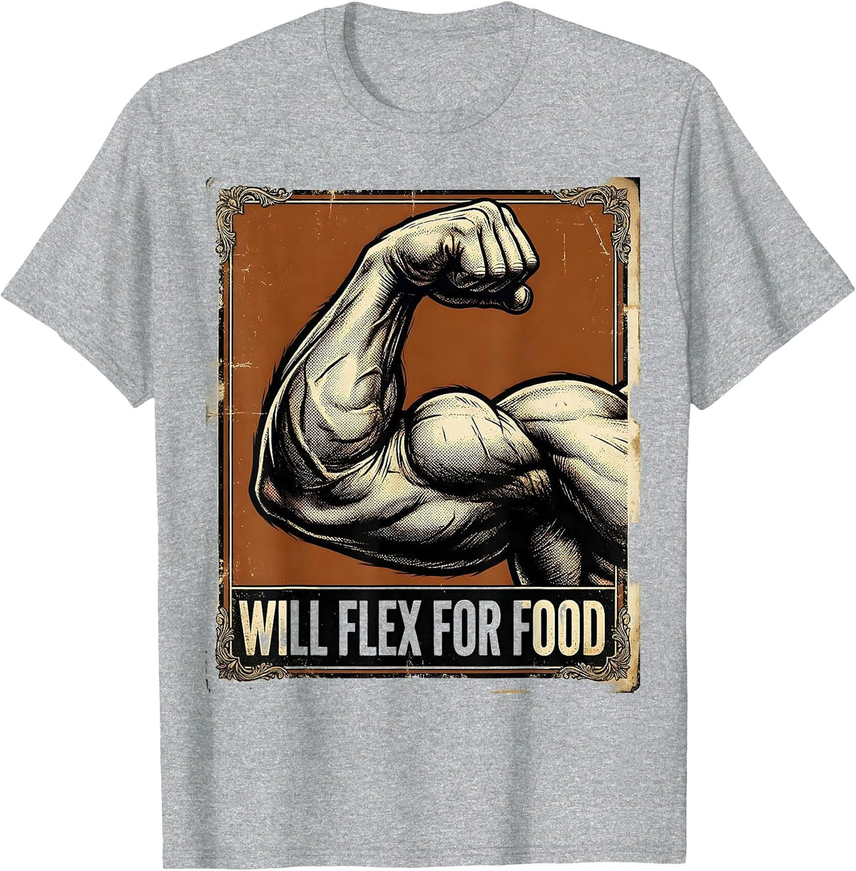 Men's Will Flex for Food Funny Gym Workout Design T-Shirt - Heather Grey