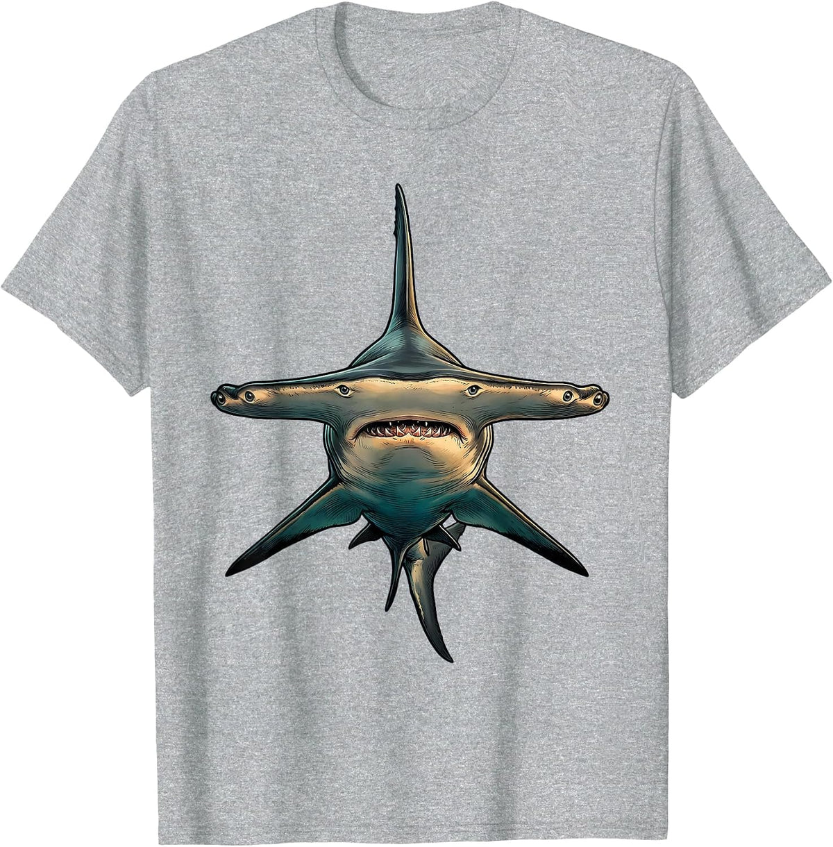 Men's Hammerhead Shark Portrait Ocean Animal Lover Humor T-Shirt - Heather Grey