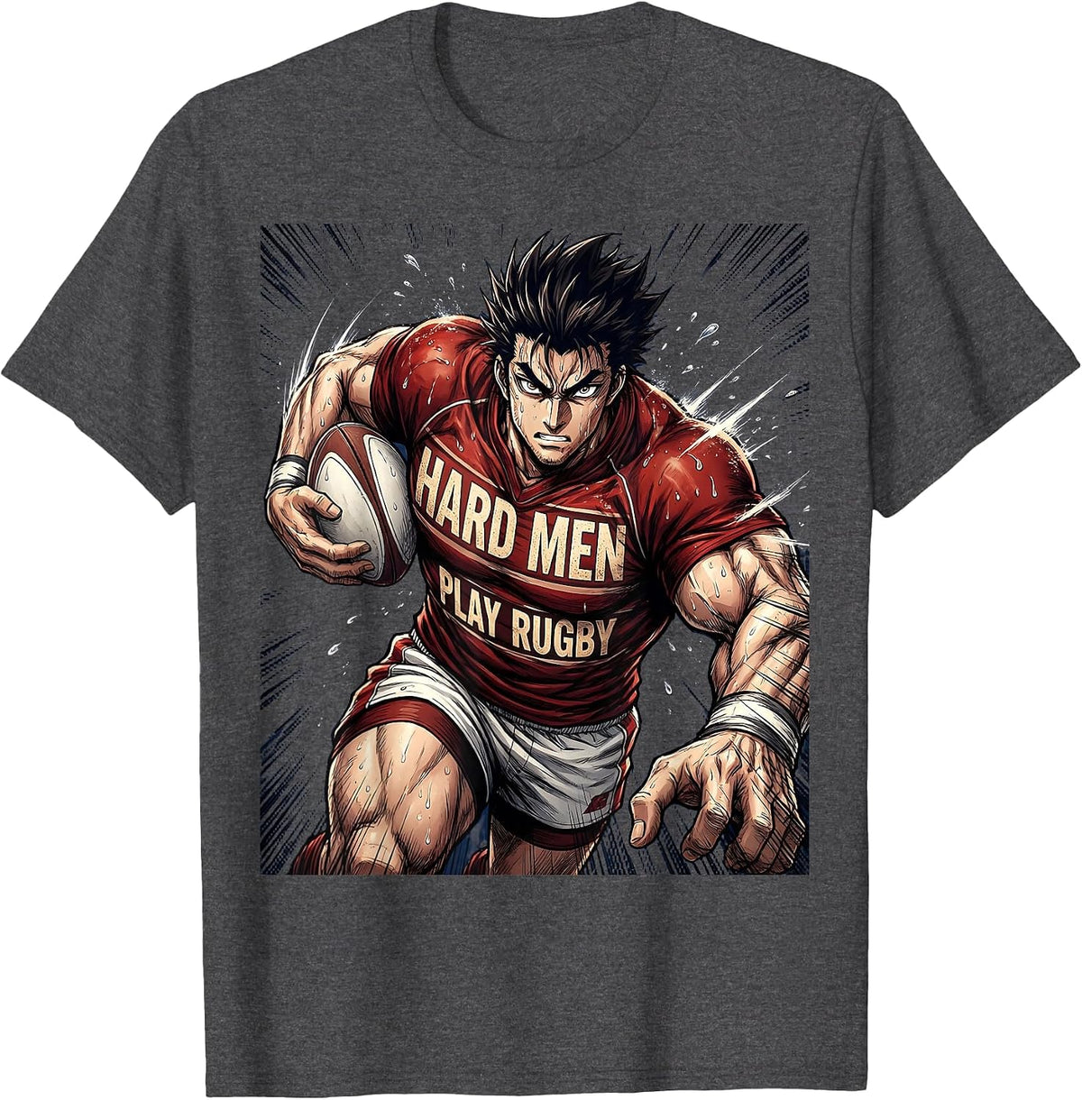 Hard Men Play Rugby Bold Graphic Design T-Shirt - Dark Heather Grey