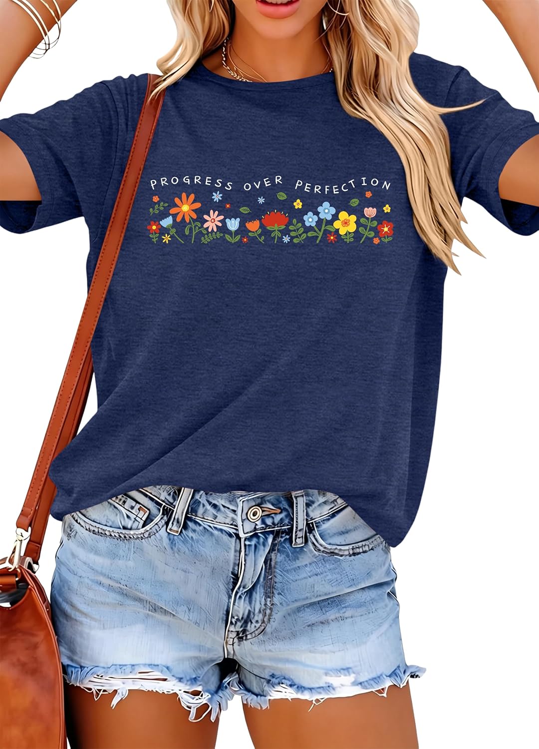 Teacher Shirts Women Progress Over Perfection Shirt First day of School Tee - Darkblue