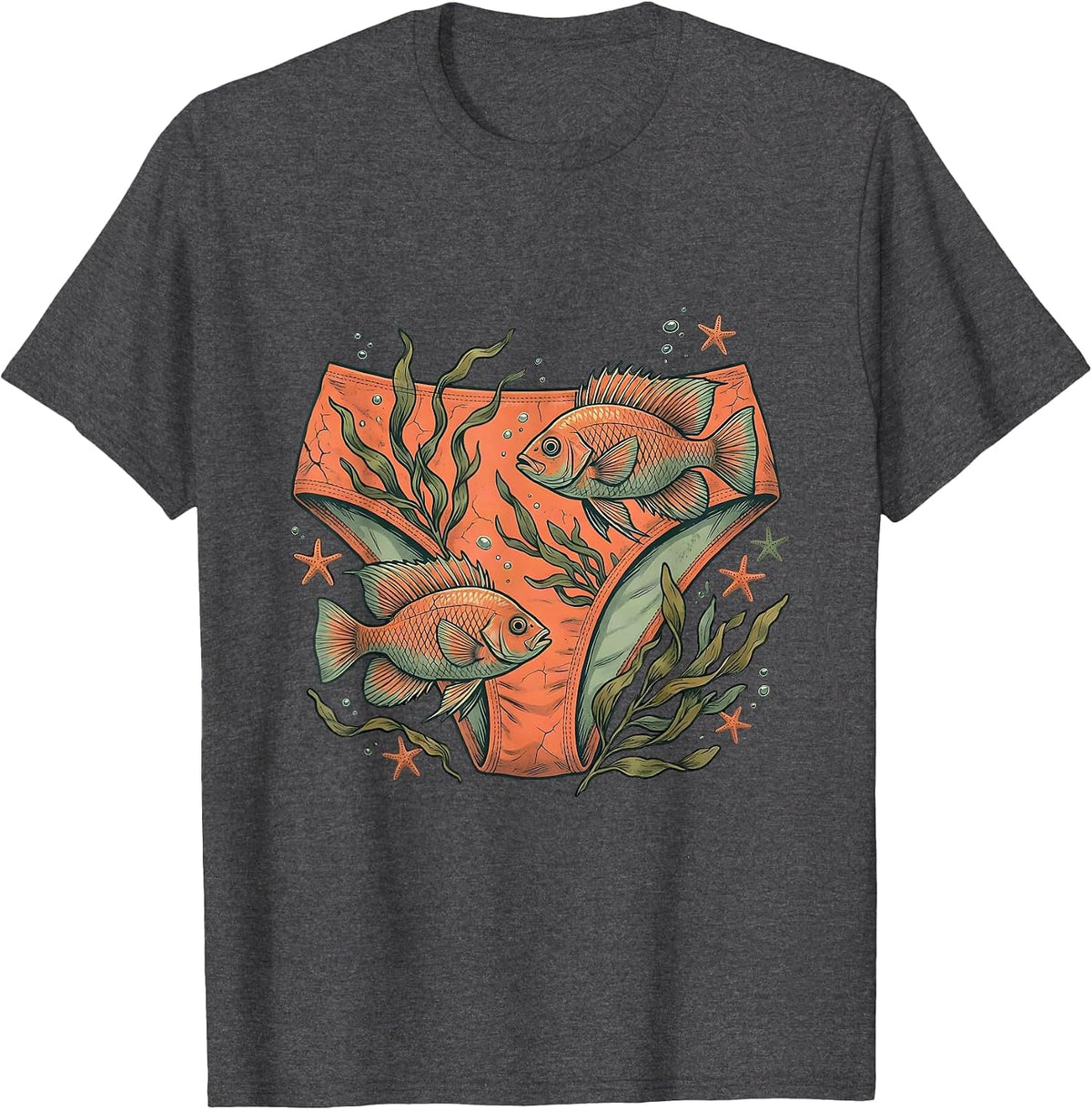 Tropical Fish Bikini Bottoms Funny Beach Art T-Shirt - Dark Heather Grey