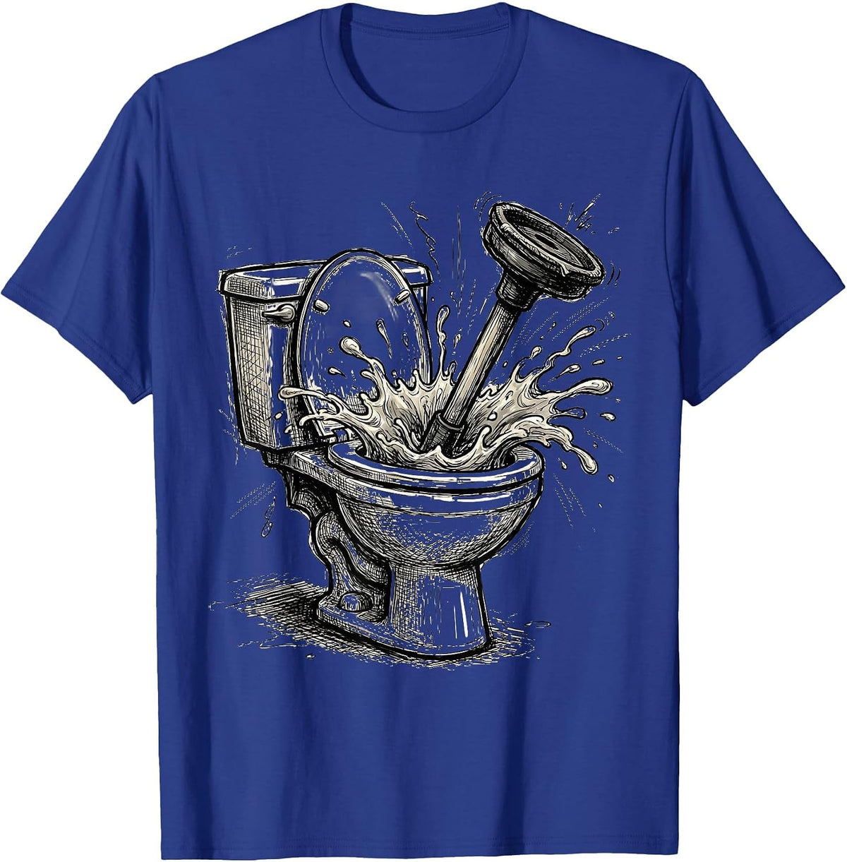 Overflowing Toilet Plunger Stuck Funny Graphic T-Shirt - Royal Blue