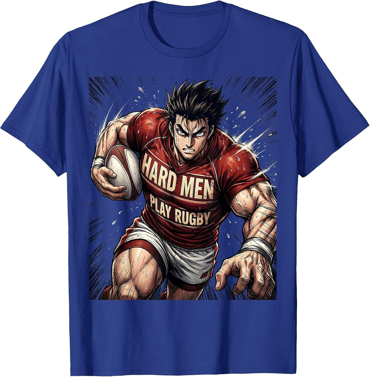 Hard Men Play Rugby Bold Graphic Design T-Shirt - Royal Blue
