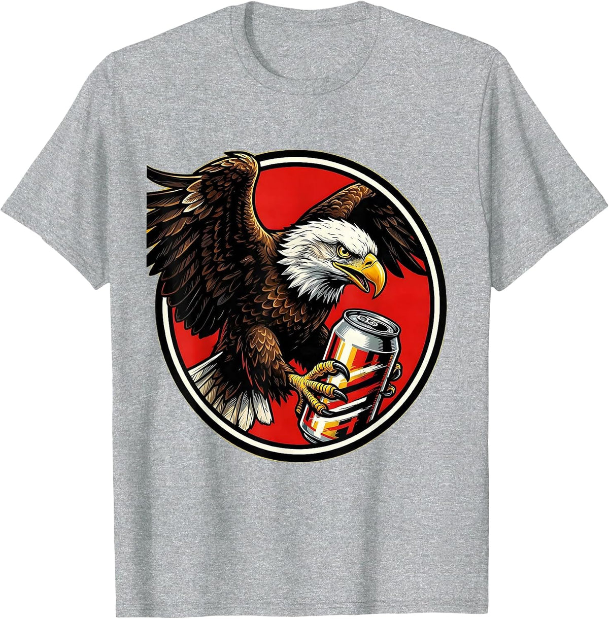 Men's Bald Eagle Clutching Beer Can Patriotic Design T-Shirt - Heather Grey