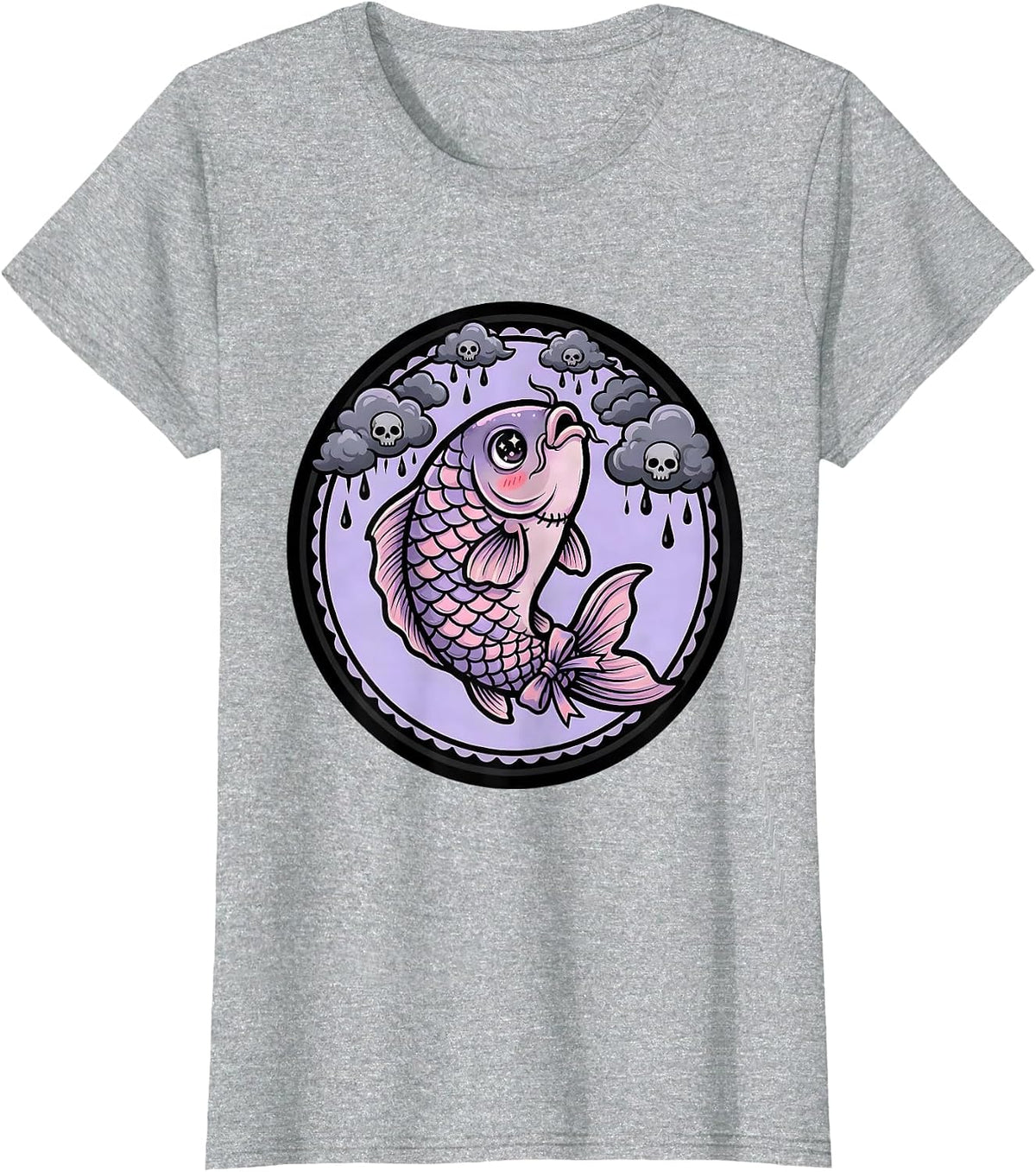 Women's Giant Koi Fish Leaping Through Storm Clouds Anime T-Shirt - Heather Grey