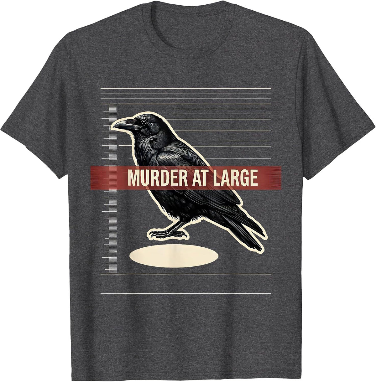 Murder At Large Minimalist Crow Raven Gothic Humor T-Shirt - Dark Heather Grey