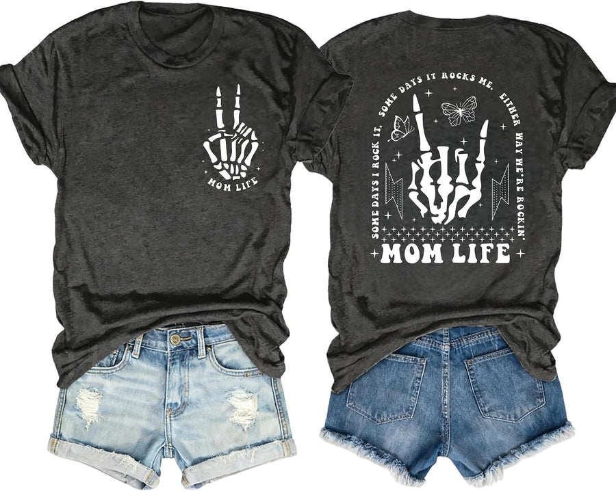 Womens Mama Shirt Mom Life Shirts Mama Gifts Some Days I Rock It Tshirt Graphic Tees Funny Vintage Casual Tops - Gray