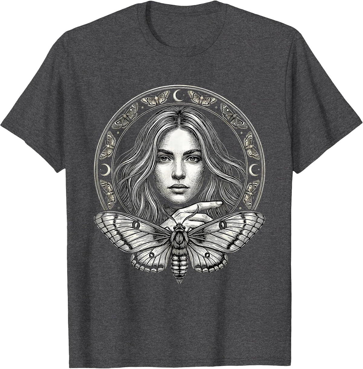 Emo Streaked Hair Woman With Moth on Finger T-Shirt - Dark Heather Grey