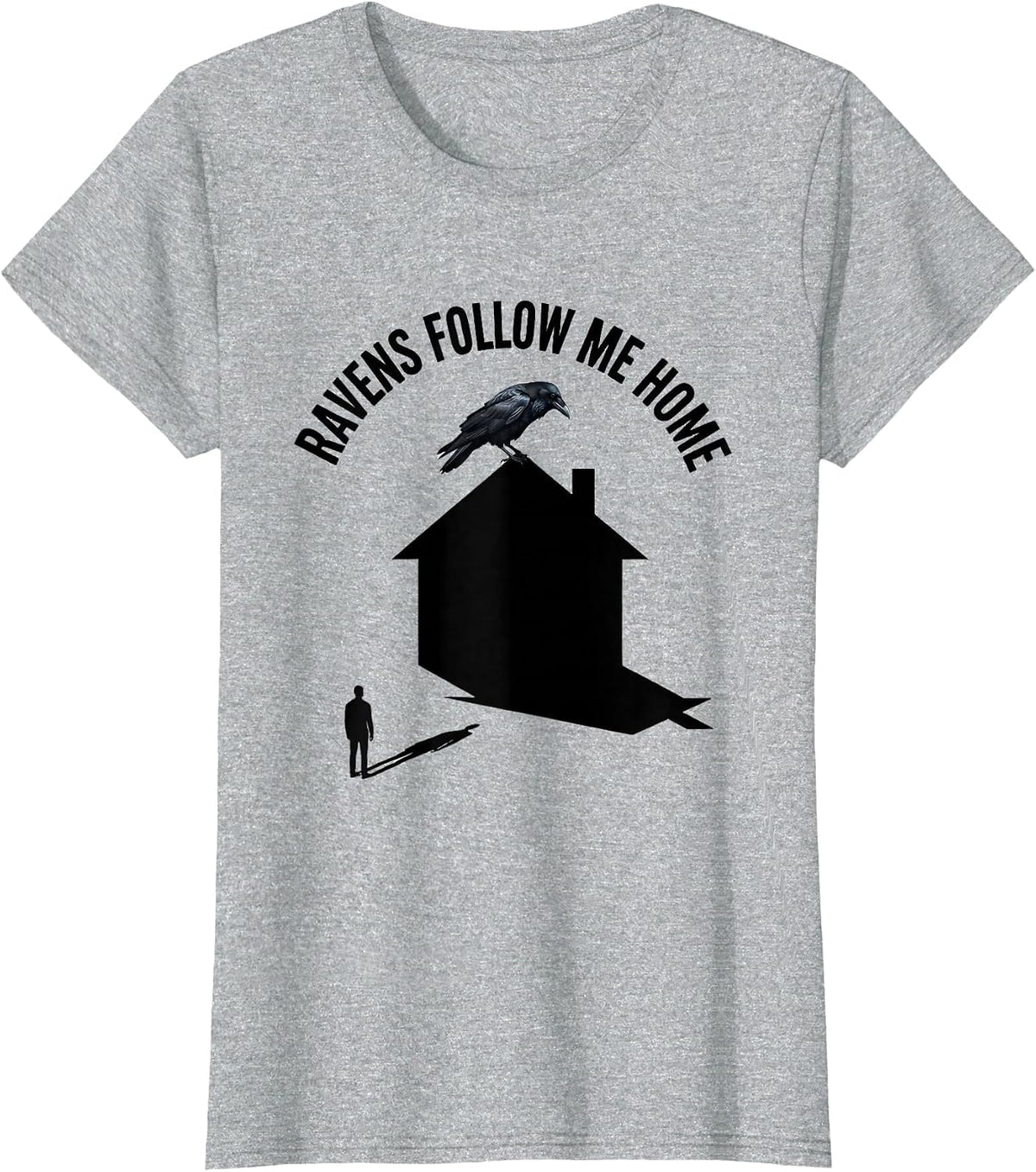 Women's Ravens Follow Me Home Gothic Dark Art Design T-Shirt - Heather Grey