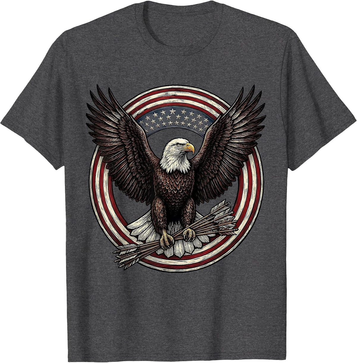 Bald Eagle American Flag Circle Patriotic Design T-Shirt - Dark Heather Grey