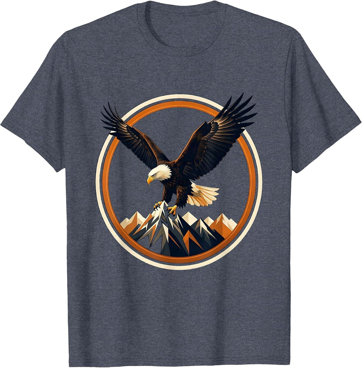 Bald Eagle Clutching Mountain Peak Freedom Design T-Shirt - Heather Blue