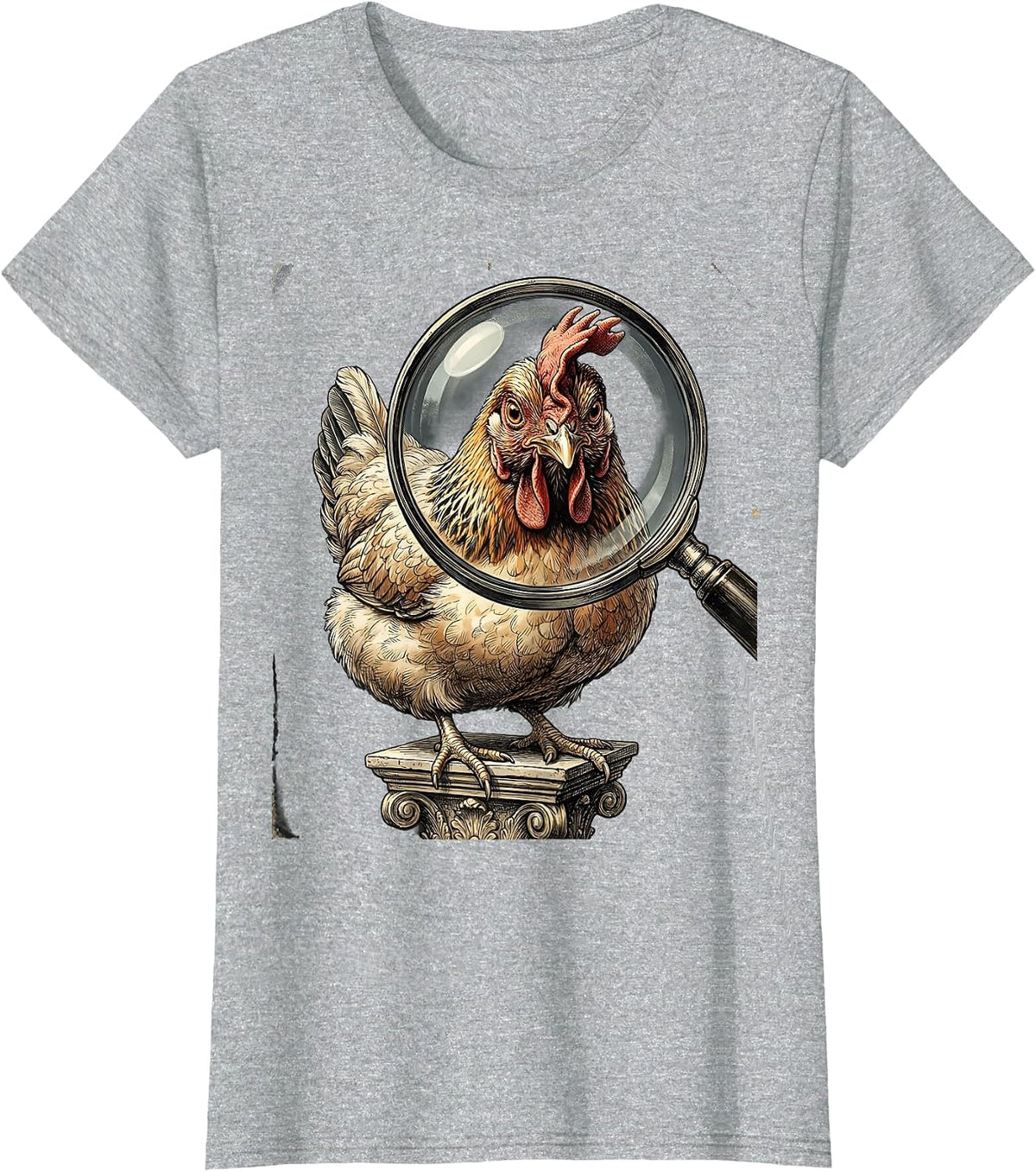 Puffed Hen Magnifier Vintage Funny Chicken Lover Gift T-Shirt - Heather Grey