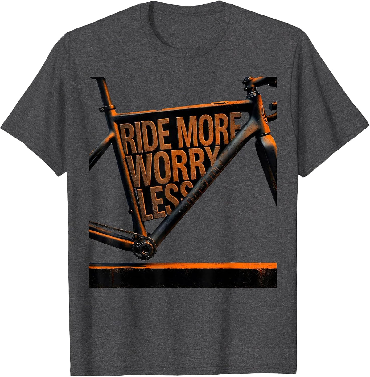 Ride More Worry Less Cycling Bike Design T-Shirt - Dark Heather Grey