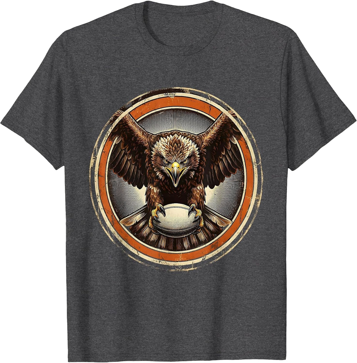 Eagle Clutching Rugby Ball Graphic Design T-Shirt - Dark Heather Grey