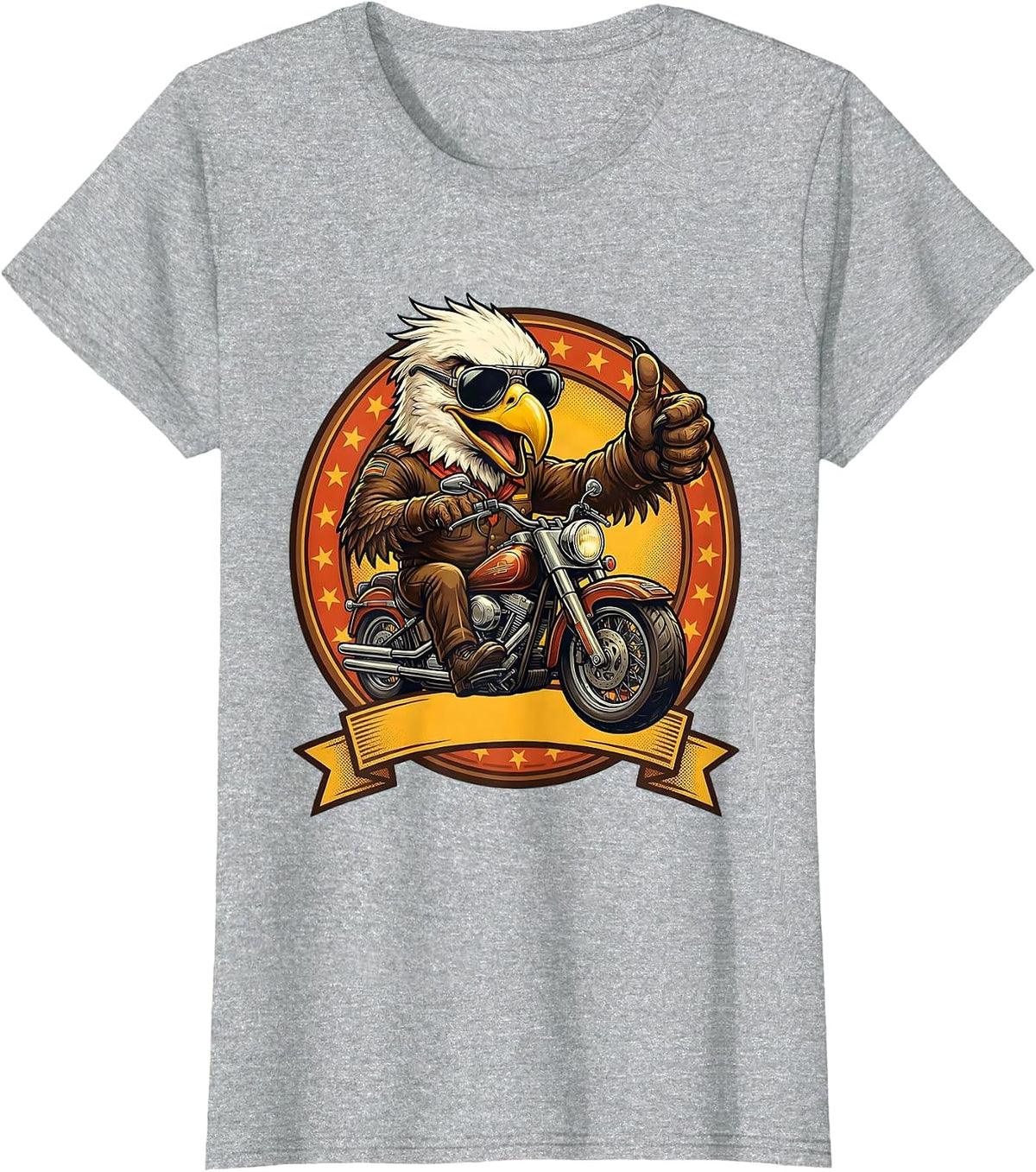Bald Eagle Sunglasses Motorcycle Rider Graphic T-Shirt - Heather Grey