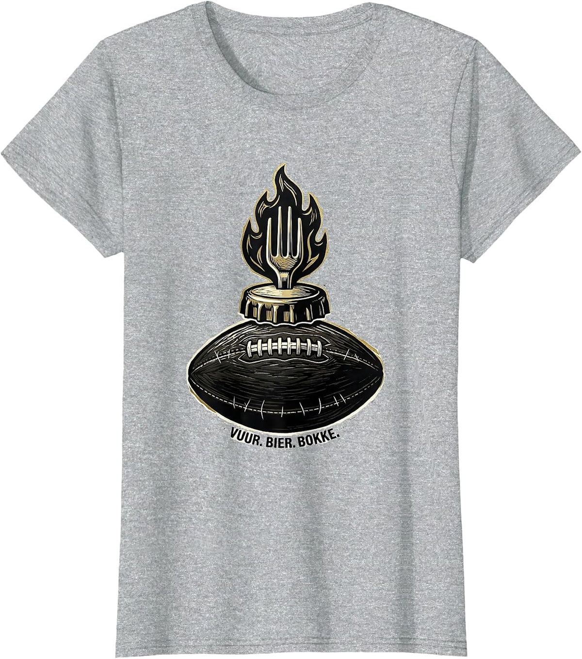 Vuur. Bier. Bokke. Linocut South African Rugby Bokke Fan T-Shirt - Heather Grey