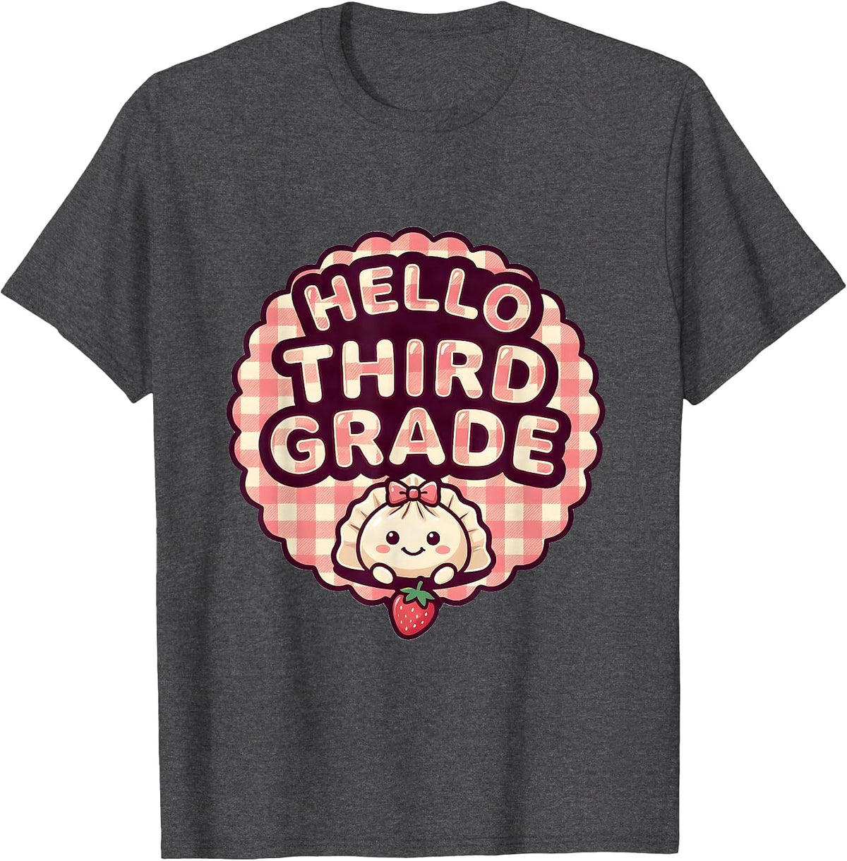 Men's Hello, Third Grade Cute Dumpling Girl Back to School Teacher T-Shirt - Dark Heather Grey