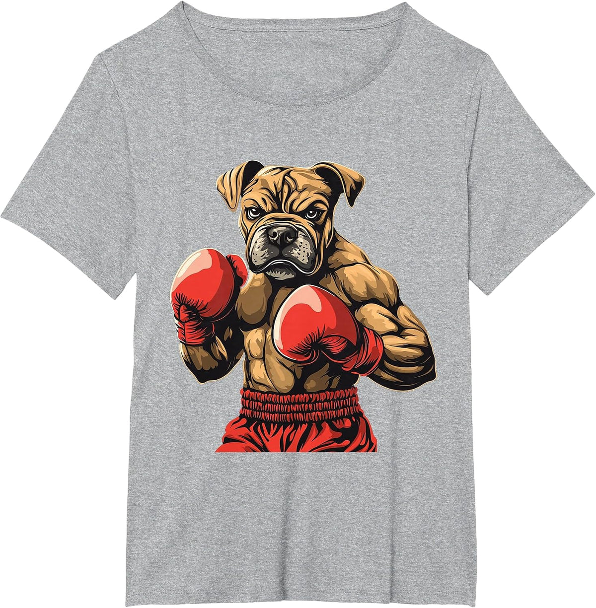 Boxer Dog Boxing Gloves Graphic T-Shirt - Heather Grey