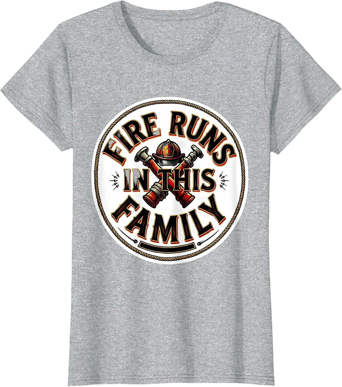 Fire Runs In This Family Retro Firefighter Pride Badge T-Shirt - Heather Grey