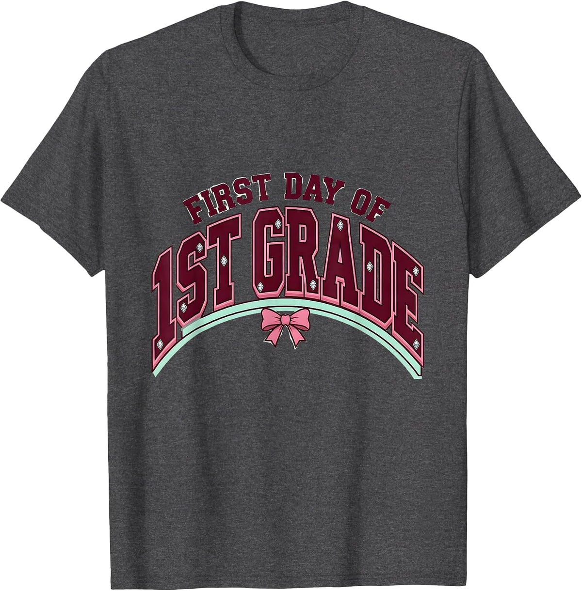 Men's First Day Of 1st Grade Cute Girly Back To School Bow T-Shirt - Dark Heather Grey