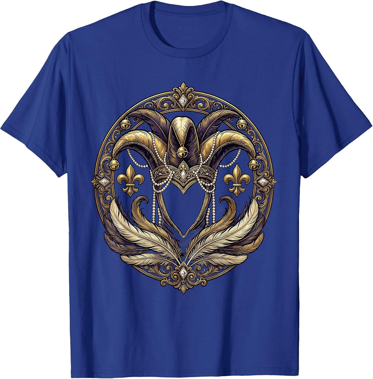 Mardi Gras Jester Hat Pearl Strands Festive Design T-Shirt - Royal Blue