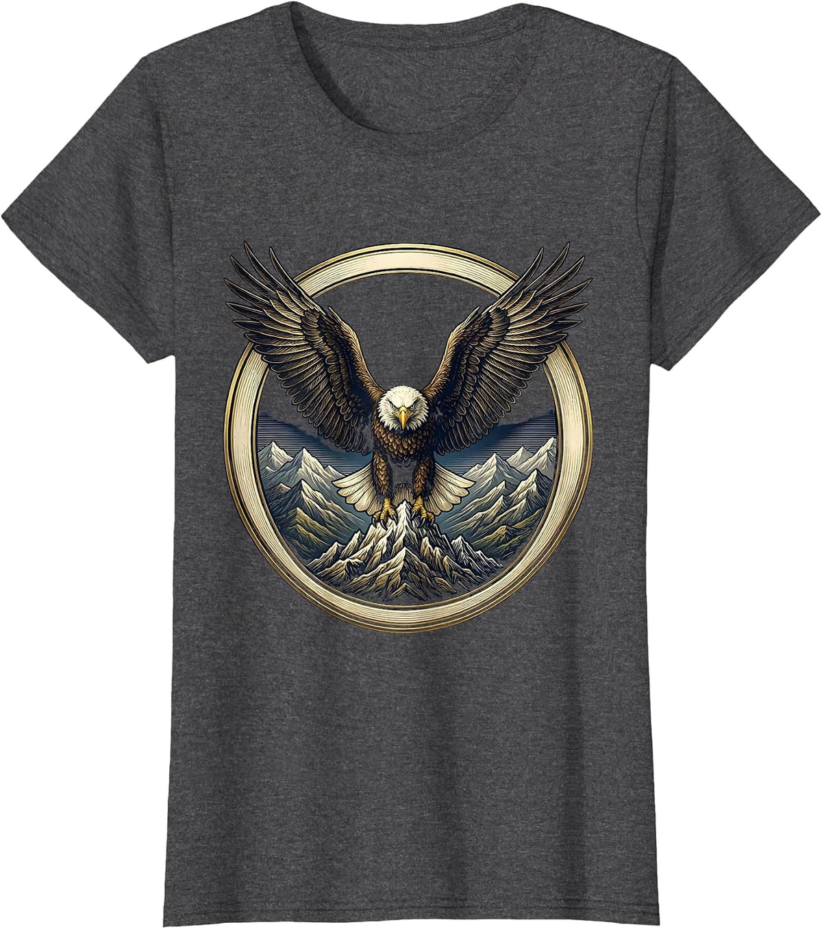 Women's True Patriot Bald Eagle Over Mountain Range T-Shirt - Dark Heather Grey