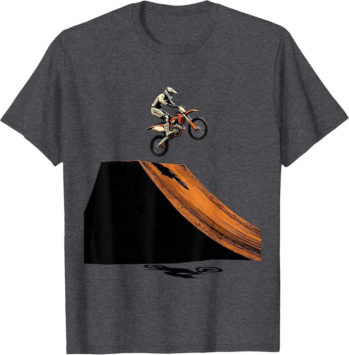 Dirt Biker Launching Off Massive Ramp Graphic T-Shirt - Dark Heather Grey