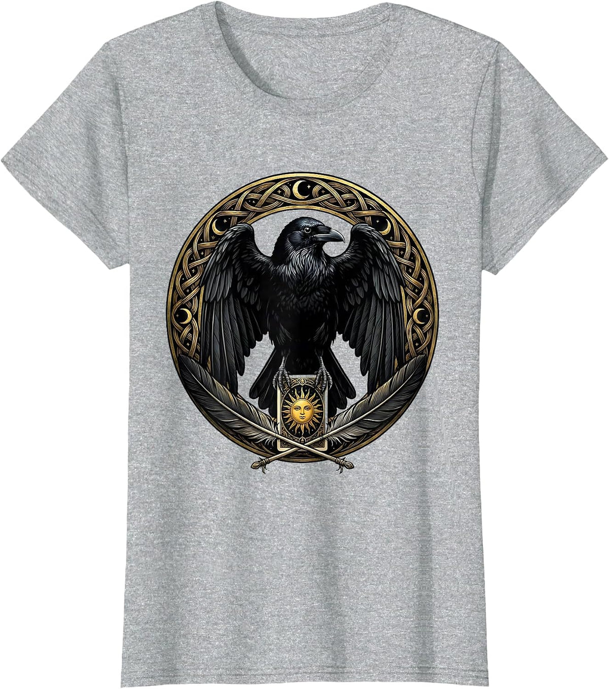 Women's Crow Holding Tarot Card Mystic Raven Illustration T-Shirt - Heather Grey