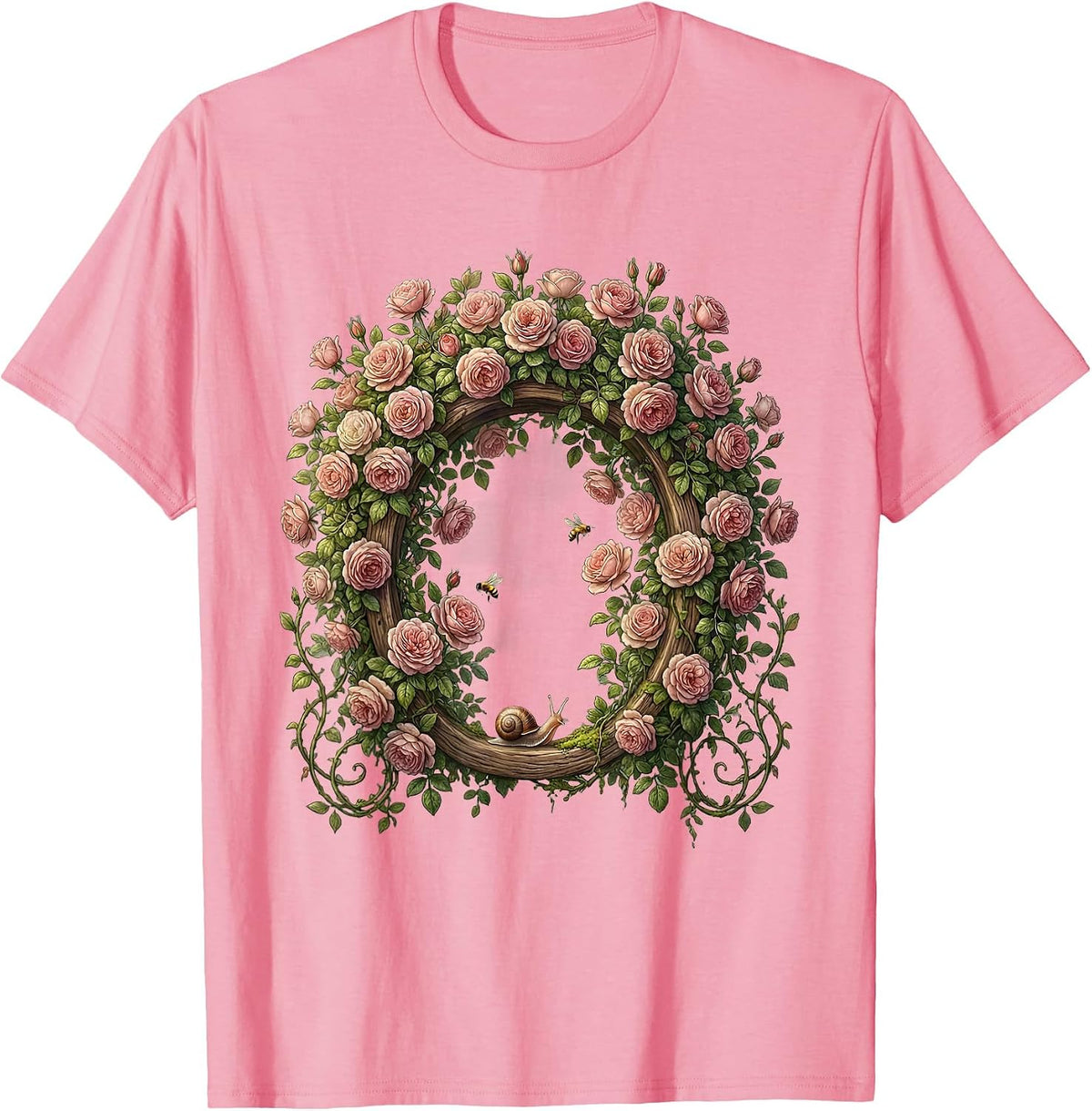 Men's Climbing Pink Roses Garden Arch Floral Design T-Shirt - Pink
