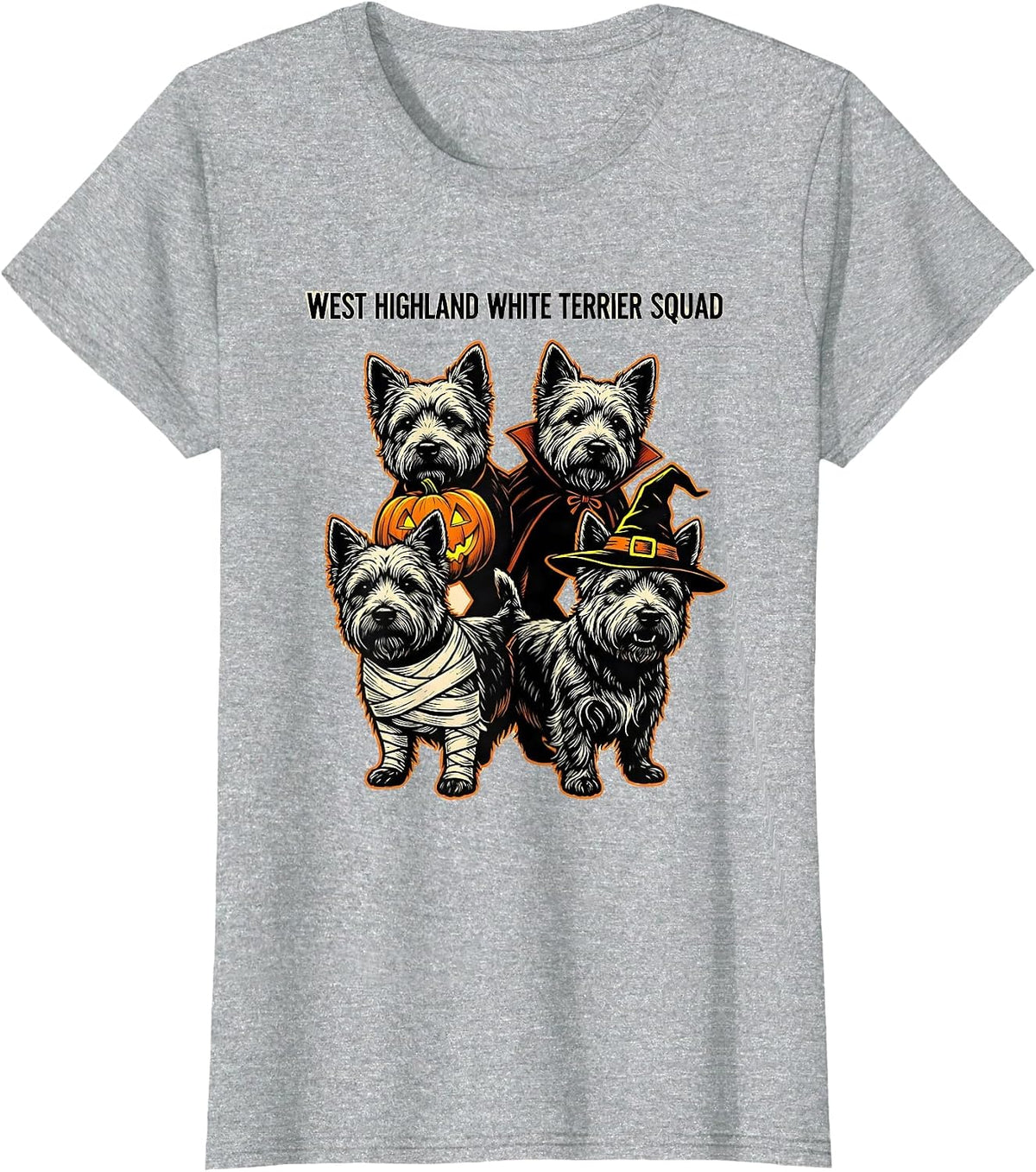 Women's West Highland White Terrier Squad Halloween Dog Owner T-Shirt - Heather Grey