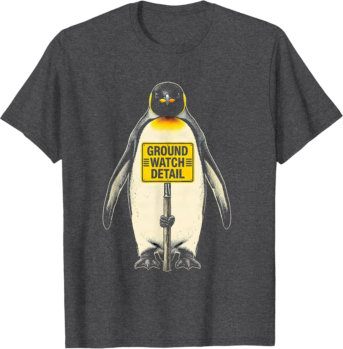 Men's Ground Watch Detail Funny Tactical Penguin Bird Lover Humor T-Shirt - Dark Heather Grey