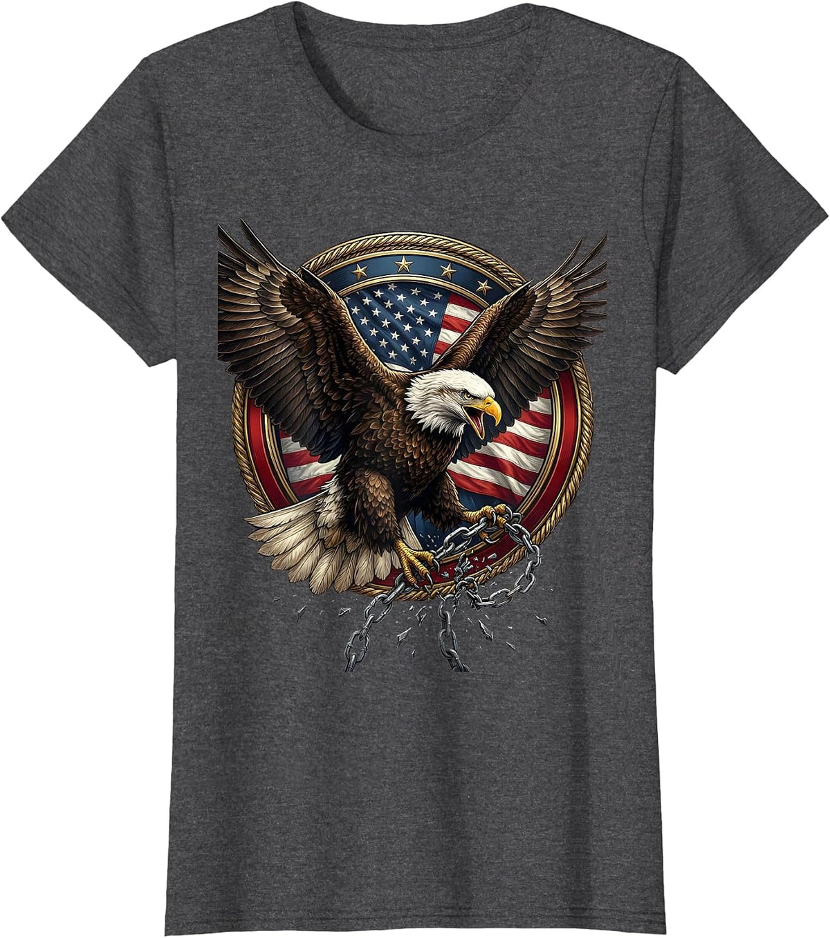 Women's Bald Eagle Breaking Chains Freedom Graphic T-Shirt - Dark Heather Grey