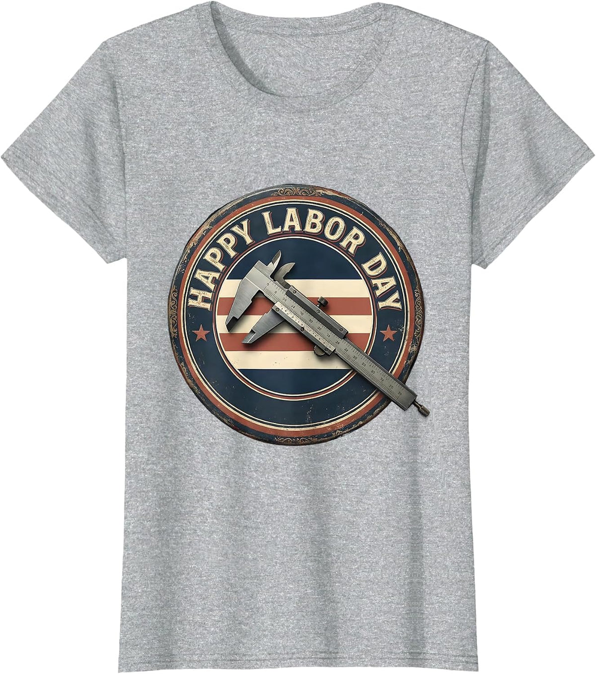 Women's Happy Labor Day Vintage Badge Union Worker Patriotic T-Shirt - Heather Grey