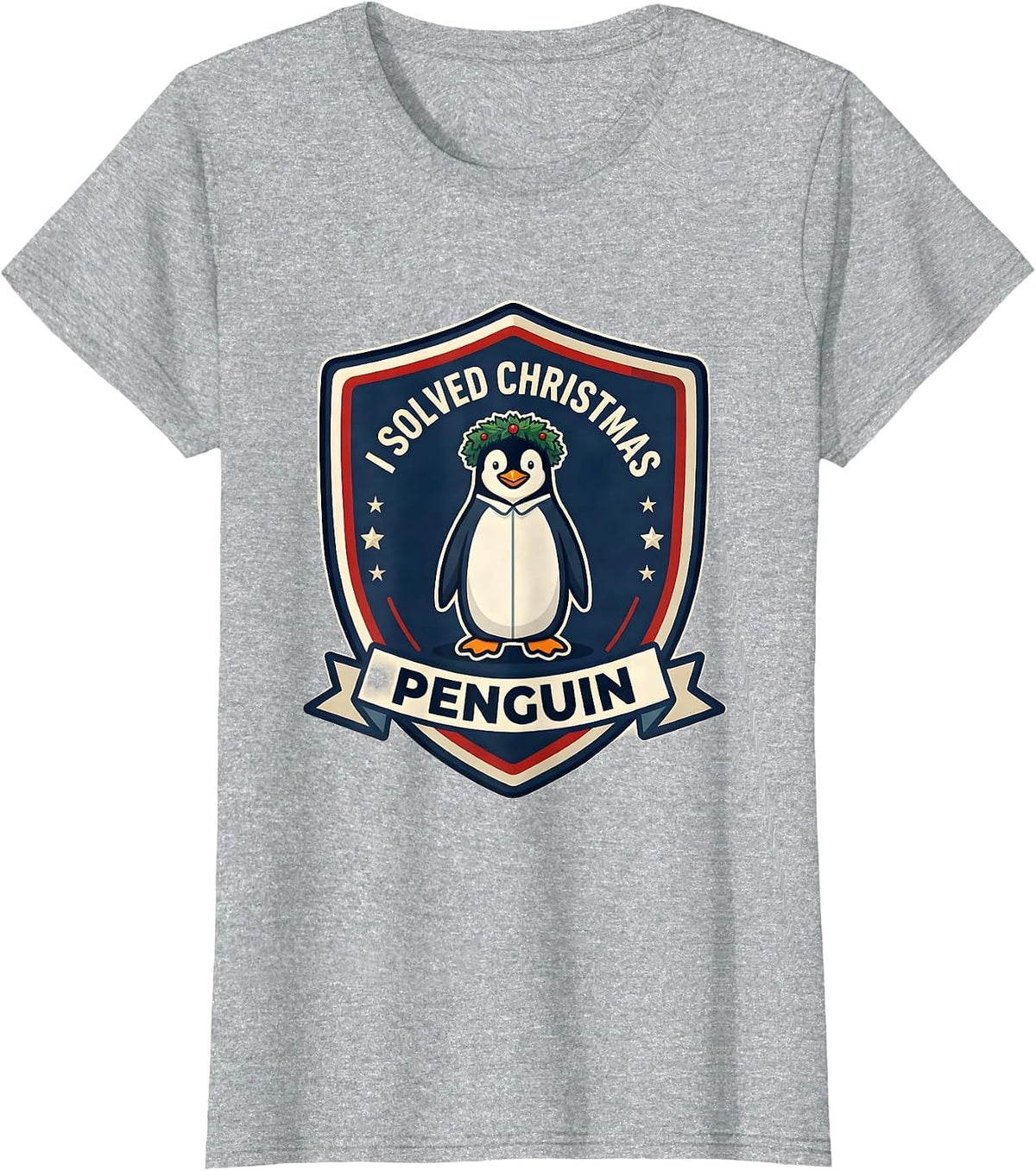 I Solved Christmas Penguin Funny Penguin Lover Christmas T-Shirt - Heather Grey