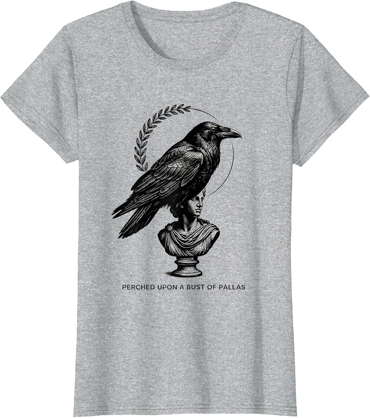 Perched Upon A Bust Of Pallas Gothic Literary Raven Edgar T-Shirt - Heather Grey