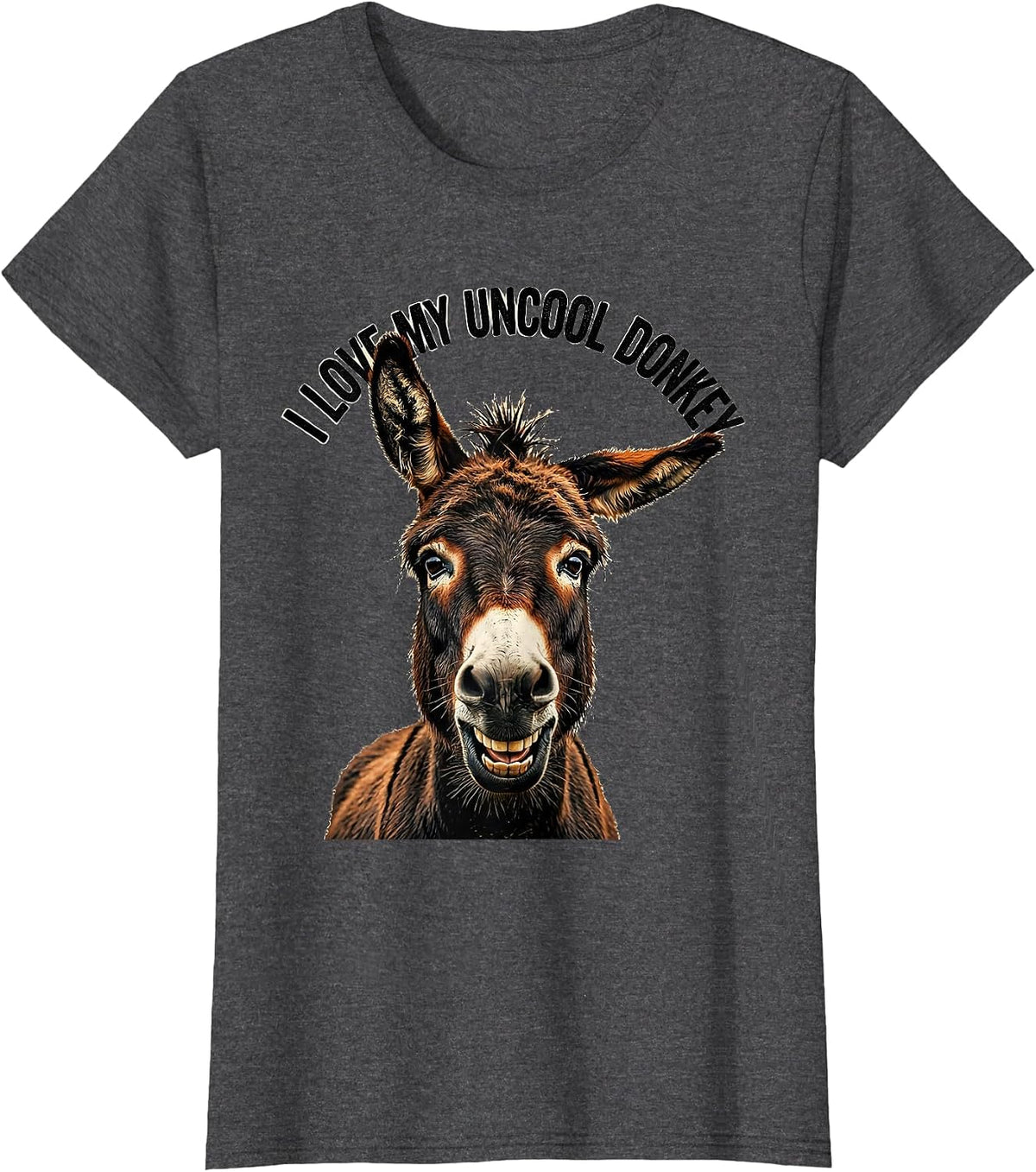 Women's I Love My Uncool Donkey Funny Animal Humor Donkey Lover T-Shirt - Dark Heather Grey