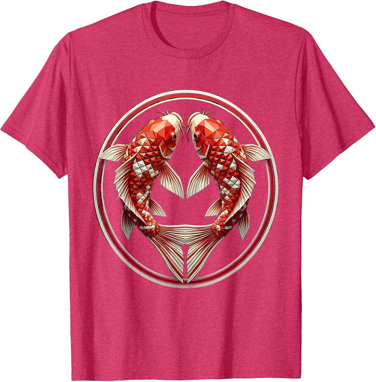 Heart-Shaped Koi Fish Swimming in Circle T-Shirt - Red Heather