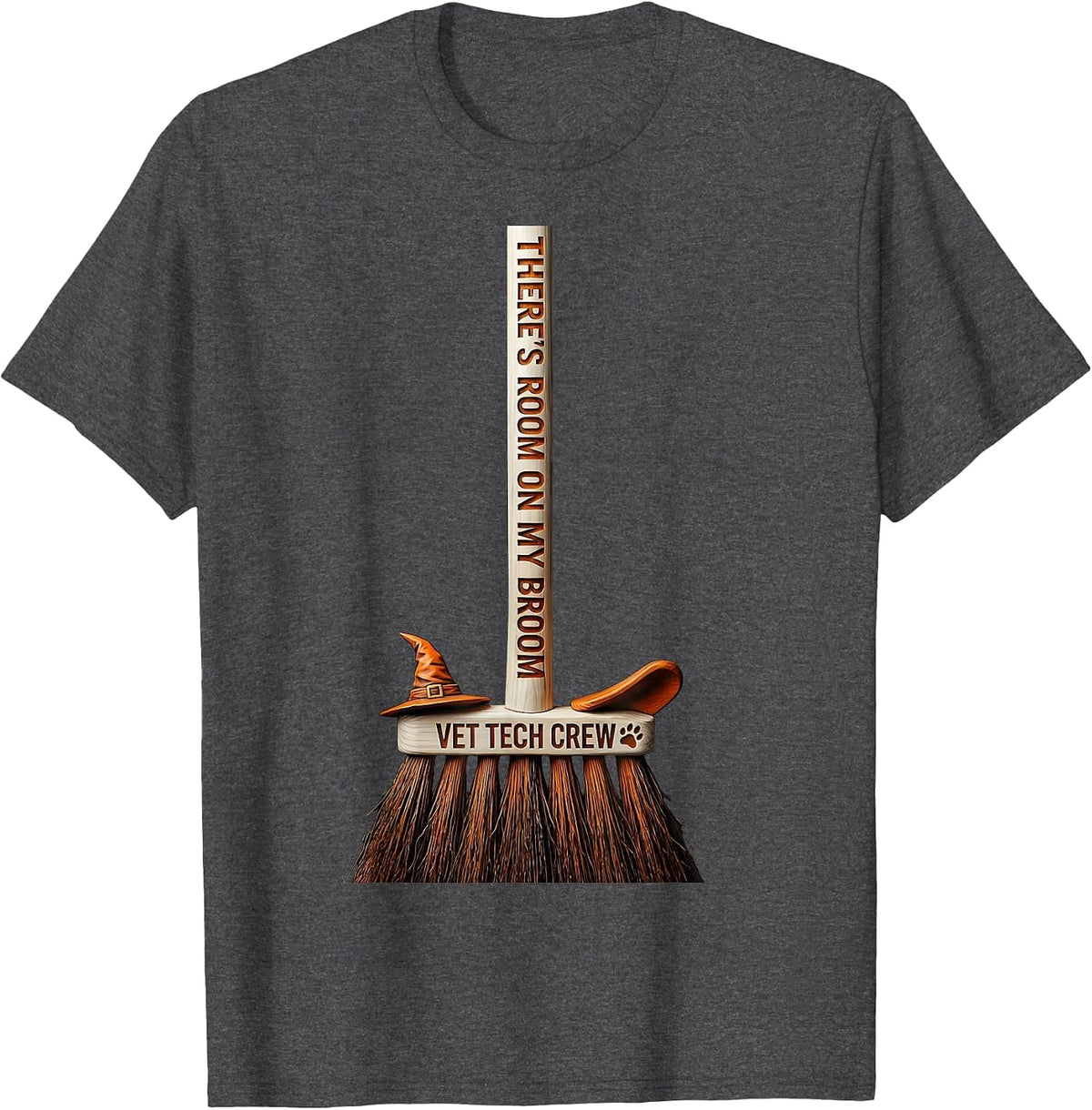 Men's There's Room On My Broom Vet Tech Crew Halloween T-Shirt - Dark Heather Grey