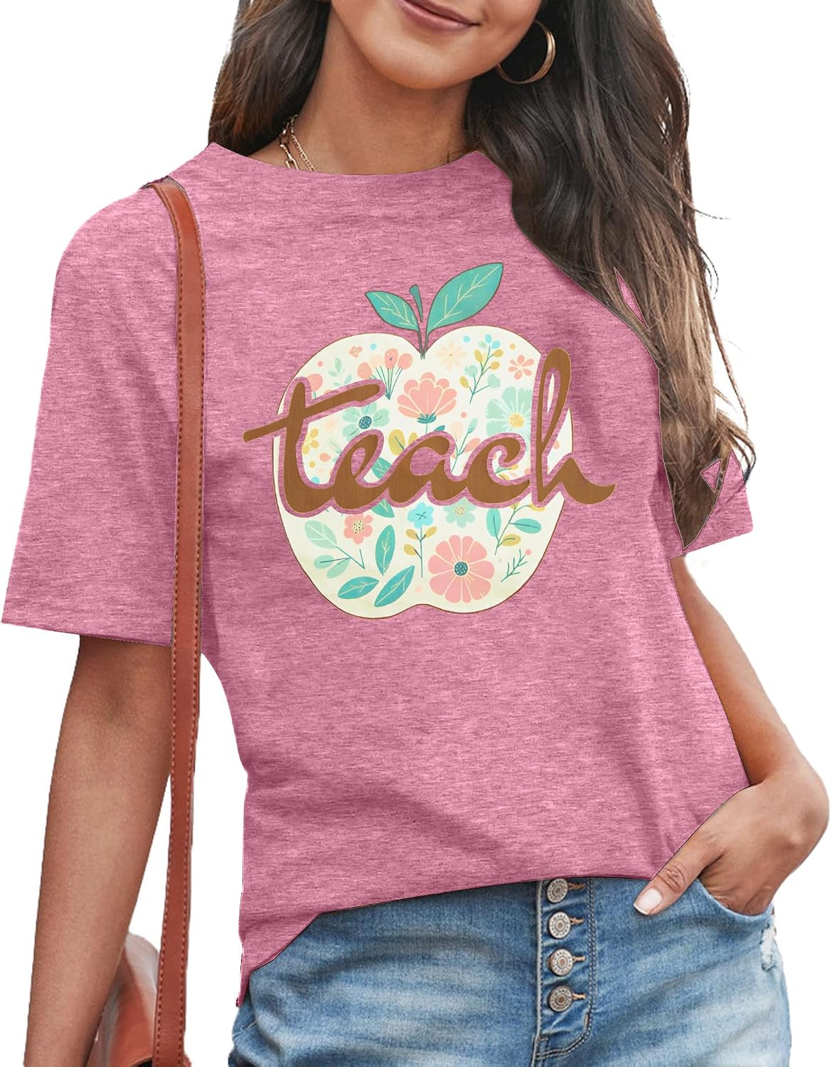 Teacher Shirts for Women Funny Kindergarten Teacher Shirt Cute Graphic Shirt Crewneck Short Sleeve Top - Pink