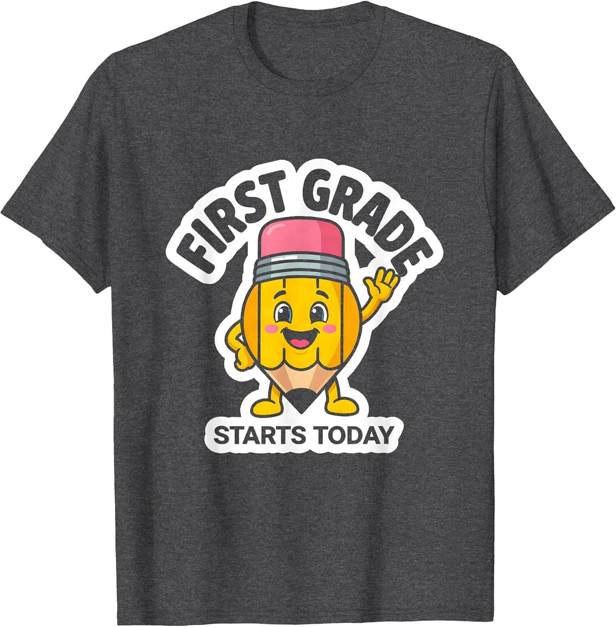 Men's First Grade Starts Today Cute Pencil Back to School Kids T-Shirt - Dark Heather Grey