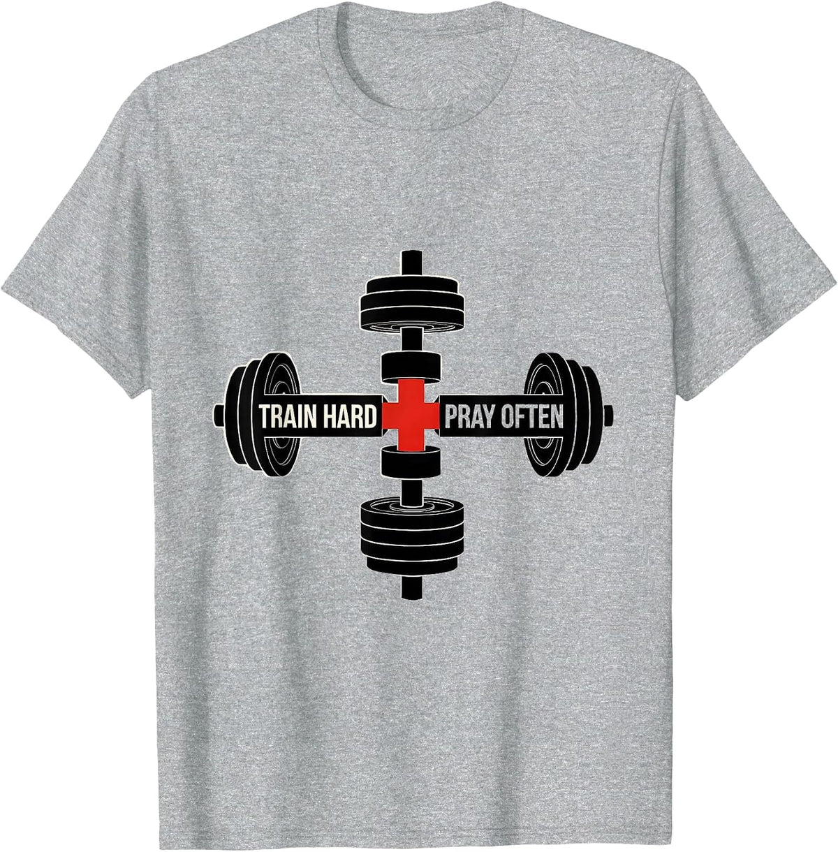 Men's Train Hard Pray Often Geometric Faith Fitness Gym Motivation T-Shirt - Heather Grey