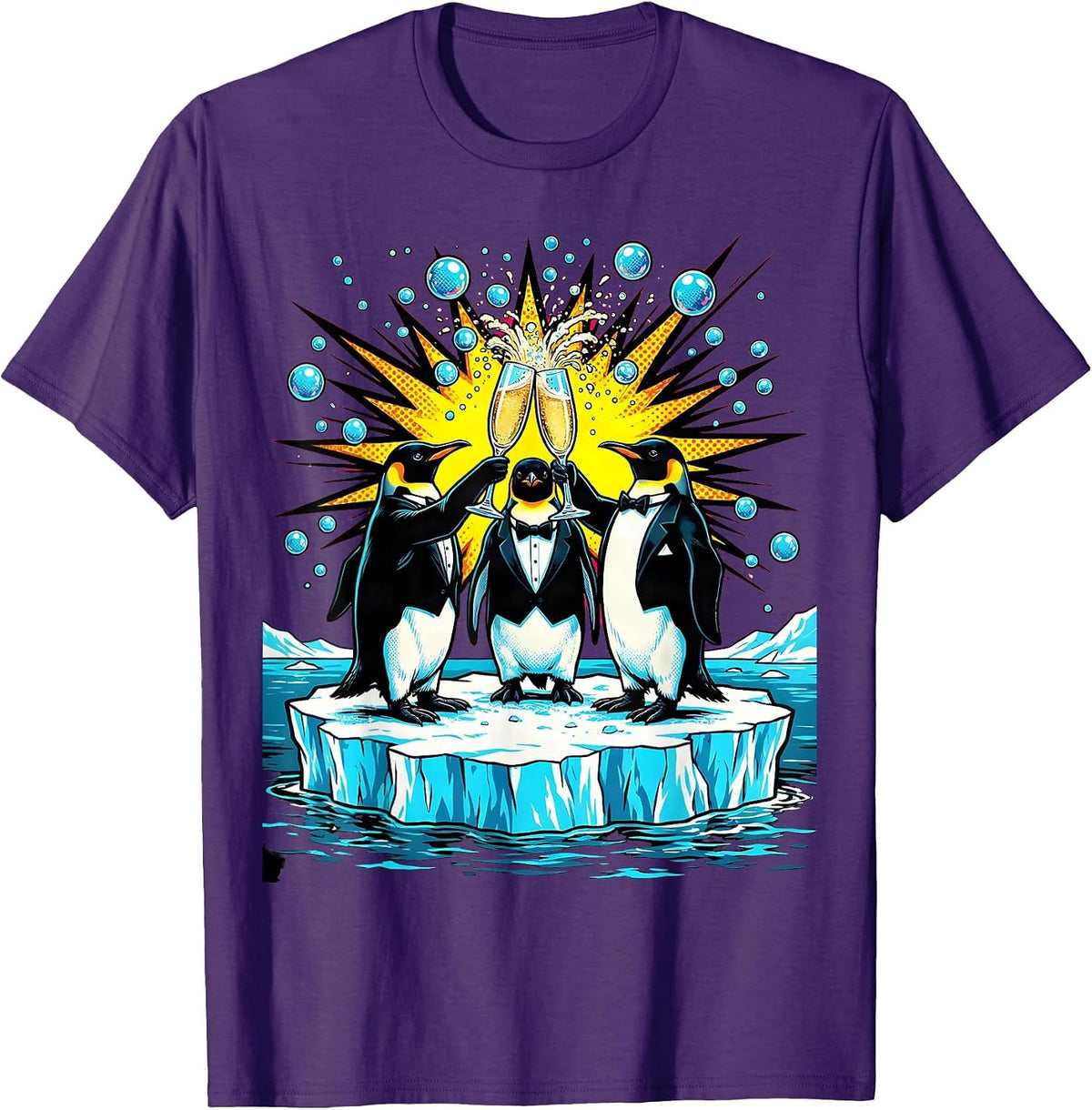 Men's Birthday Squad Penguin Celebration Iceberg Design T-Shirt - Purple