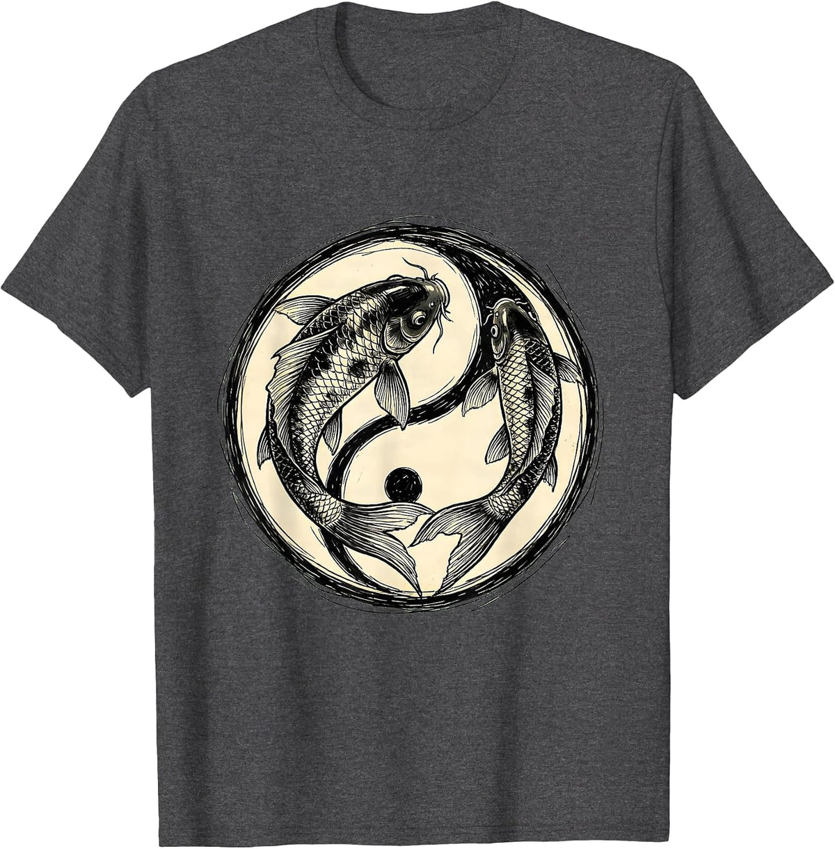 Koi Fish Yin Yang Mental Balance Graphic Design T-Shirt - Dark Heather Grey