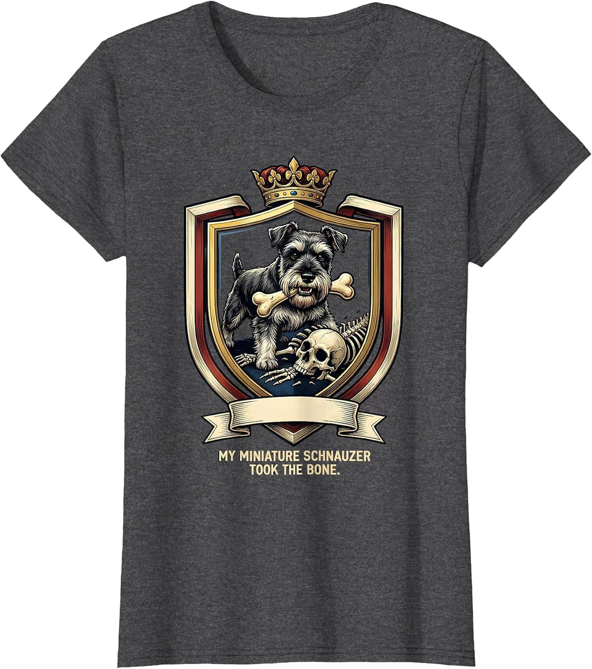 Women's My Miniature Schnauzer Took the Bone Funny Halloween Dog Mom T-Shirt - Dark Heather Grey