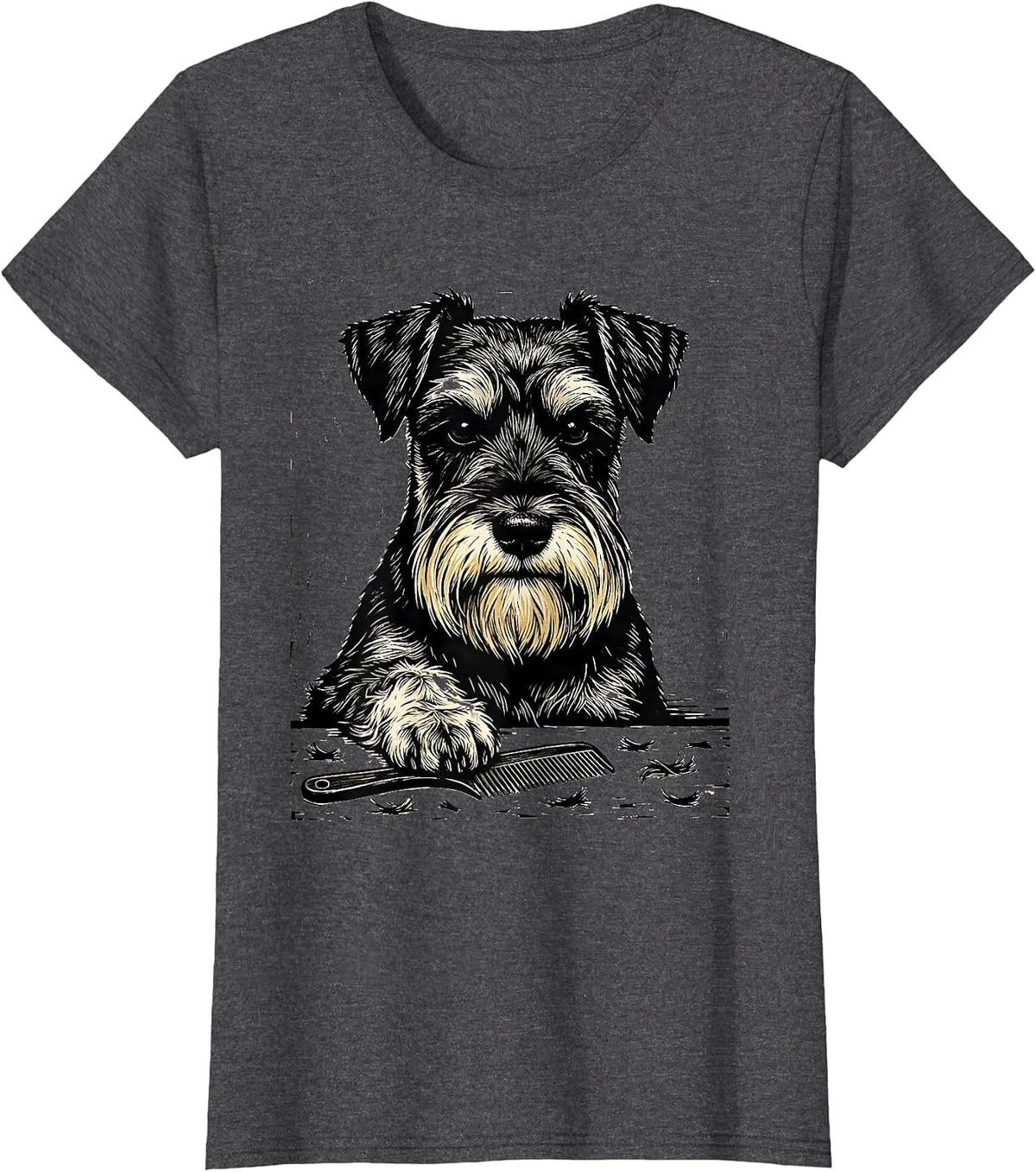 Women's Miniature Schnauzer Linocut Vintage Pet Lover Art T-Shirt - Dark Heather Grey