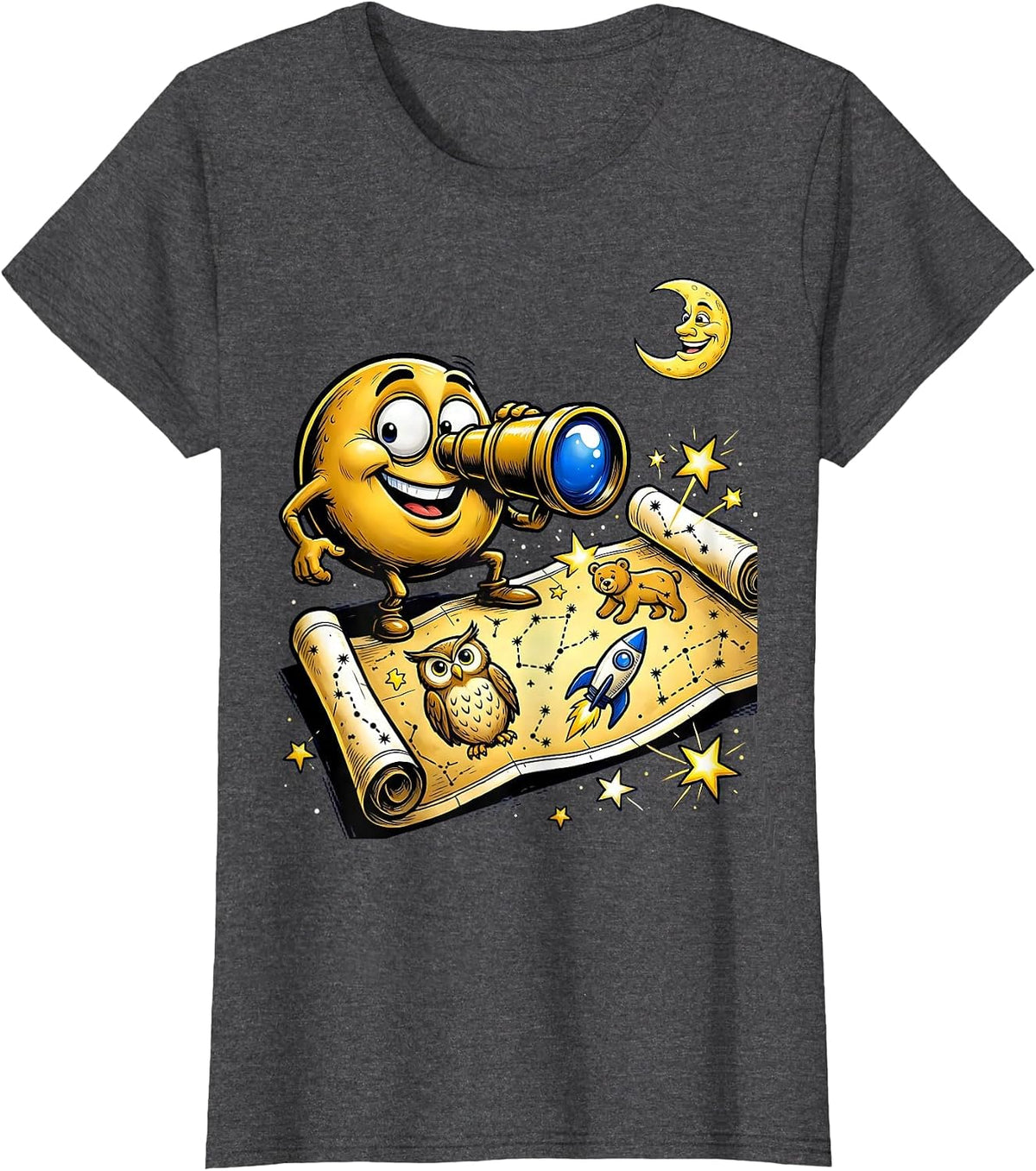 Women's Kids Astronomy Telescope Constellation Map Graphic T-Shirt - Dark Heather Grey