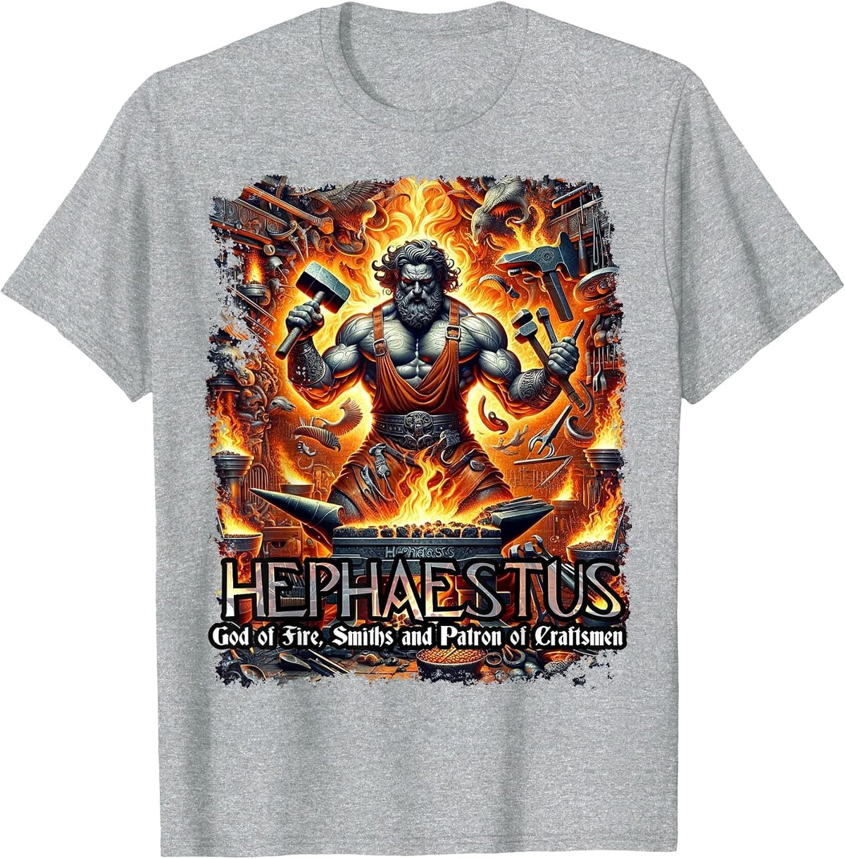 God Hephaestus Greek Mythology Style T-Shirt - Heather Grey