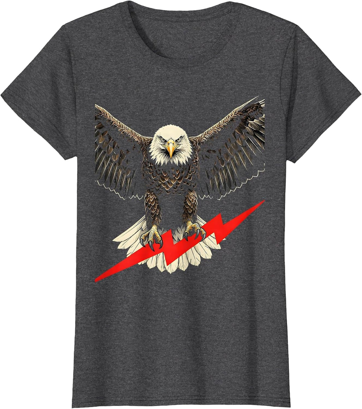 Women's Bald Eagle Lightning Bolt Freedom Graphic Tee T-Shirt - Dark Heather Grey